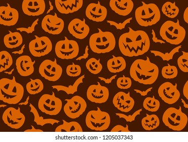 Seamless pattern with funny silhouettes of pumpkins. Vector.