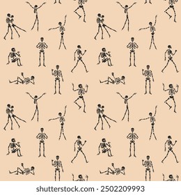 Seamless pattern with funny Skeleton. Cute character Skeleton Bones