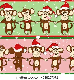 Seamless pattern with funny sketching monkey holding hands. Symbol of the New Year 2016.