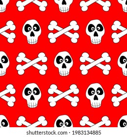 Seamless pattern with funny skull and crossbones. Stylish print. Vector illustration.