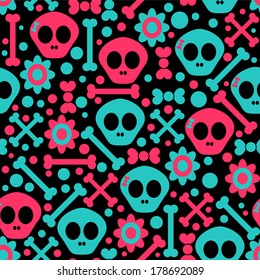 Seamless pattern with funny skulls