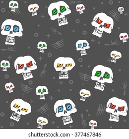 Seamless pattern with funny skulls