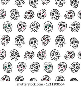 Seamless pattern with funny skulls. Day of the dead.