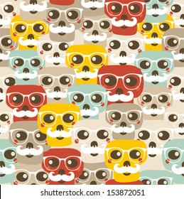 Seamless pattern with funny skulls. Vector illustration. 