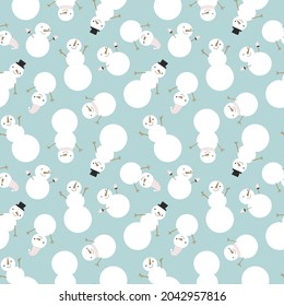 Seamless pattern with funny snowmen. Vector illustration in Scandinavian style.