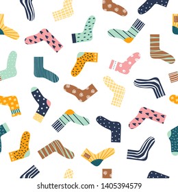 Seamless pattern with funny socks. Vector hand drawn illustration.