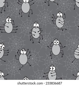 Seamless pattern with funny spiders. Kids background.