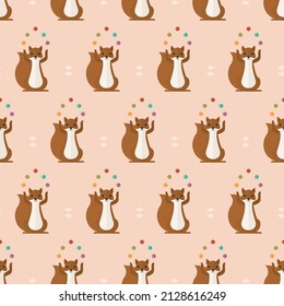 seamless pattern funny squirrels juggling with balls animals on pink background vector wallpaper textile giftwrap