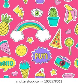 seamless pattern with funny stickers - vector illustration, eps