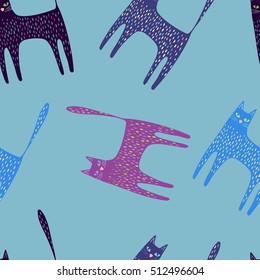 Seamless pattern with funny stylized cats. 