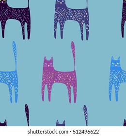 Seamless pattern with funny stylized cats. 