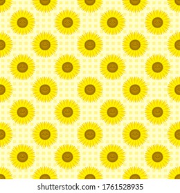Seamless pattern with funny sunflowers. Decorative smiling plants. Vector illustration in cartoon style. For the design of books, covers, fabrics, children's textiles, wrapping paper.