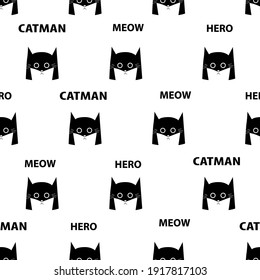 Seamless pattern with Funny super hero cat with slogan. For print, baby clothes, t shirt, child or wrapping  paper. Creative kids original design 