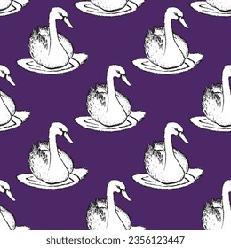 Seamless pattern with funny swan birds. Flat vector illustration with cartoon bird silhouette. Cute characters. Design for invitation, poster, card, textile, fabric.