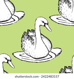 Seamless pattern with funny swan birds. Flat vector illustration with cartoon bird silhouette. Cute characters. Design for invitation, poster, card, textile, fabric.