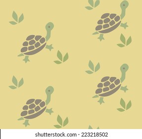 Seamless pattern with funny turtles and plants. Children vector illustration