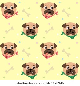Seamless pattern funny twins pugs puppy.