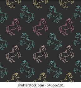 Seamless pattern with funny unicorns in cartoon. Baby background.