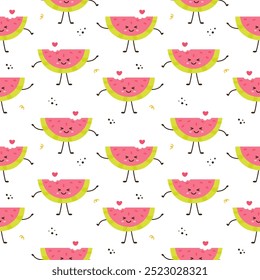 Seamless pattern of funny watermelon characters