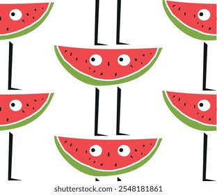 Seamless pattern with funny watermelon characters