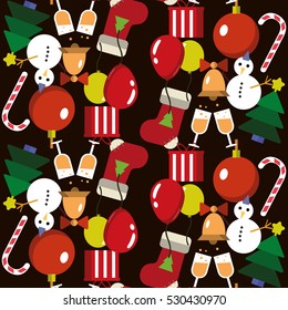 Seamless pattern. Funny winter elements. Merry Christmas and New Year. Flat style thin line art icons set isolated on black background. Vector illustration
