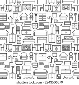 Seamless pattern with furniture icons, vector illustration