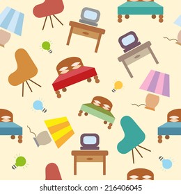 Seamless pattern of furniture, isolated elements, vector background