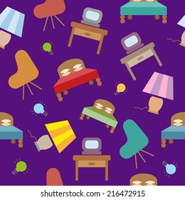 Seamless pattern of furniture, isolated elements, vector background