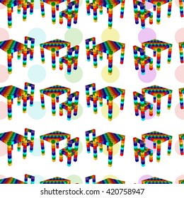 Seamless pattern of furniture. Furniture made of color cubes. Vector illustration. 