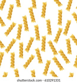 Seamless pattern - fusilli on white background. Vector illustration with italian spiral traditional food for business graphic design. Pasta flour wheat product of italy cuisine.