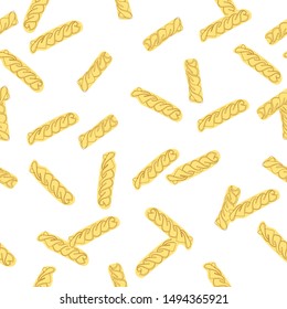 Seamless pattern with fusilli swirl pasta. Isolated over white background.
