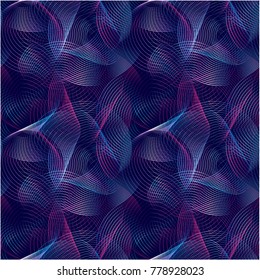 Seamless Pattern Futuristic Background With Colored Circular Lines And Waves Looking Stereo Volumetric And Luminous. 
