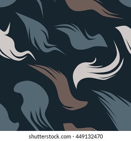 Seamless pattern with fuzzy feathers in dark pastel color. Repeating texture.