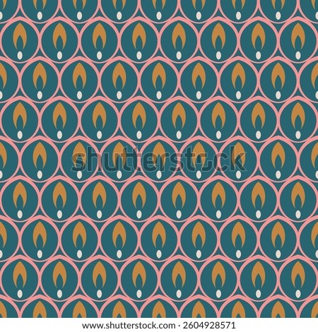 seamless pattern fwith stylized teardrop shapes inside circles. Retro geometric background for textile, bags, shirts, scarfs, dresses, wrapping