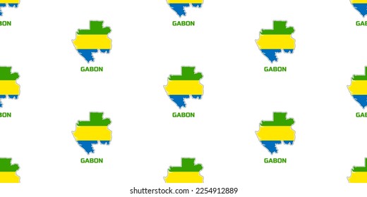 Seamless pattern of GABONESE country map in gabon flag colors. With the caption of the country name "GABON".