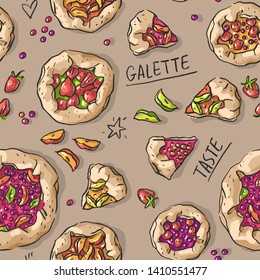 Seamless pattern with galettes, pie, cake