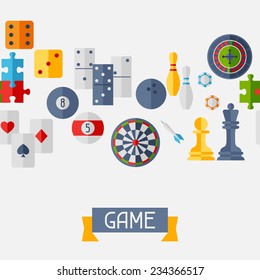 Seamless pattern with game icons in flat design style.