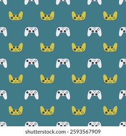 Seamless pattern with game joysticks for video game consoles or pc. Texture with wireless gadget for videogames. Colorful gamepads on blue background, wallpaper template. vector illustration