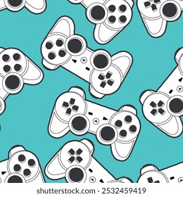 seamless pattern with game, stick, play station, joy stick, joypad, gamer, gadget, video game, vector art illustration design