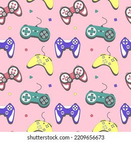 Seamless pattern gamepad in retro style. Game controller vector illustration