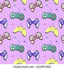 Seamless pattern gamepad in retro style. Game controller vector illustration