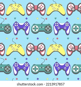 Seamless pattern gamepad in retro style. Game controller vector illustration