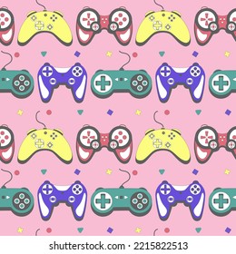 Seamless pattern gamepad in retro style. Game controller vector illustration