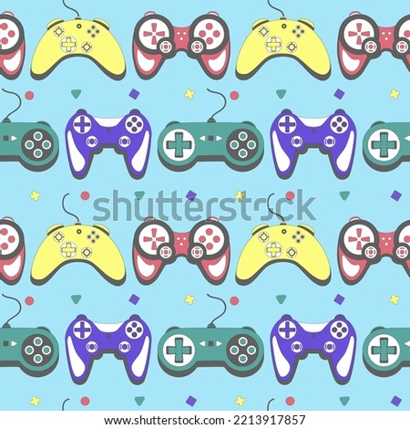 Seamless pattern gamepad in retro style. Game controller vector illustration