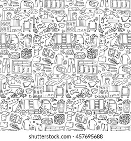 Seamless pattern with Garbage hand drawn elements. Trash doodle wallpaper