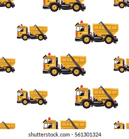 Seamless pattern with garbage truck. Inspired by road, building machinery. Vector background for decoration children's room, invitations, website, mobile app.