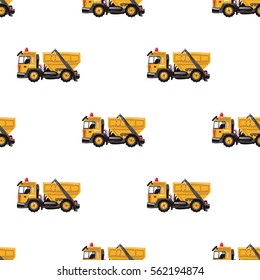 Seamless pattern with garbage truck. Inspired by road, building machinery. Vector background for decoration children's room, invitations, website, mobile app.