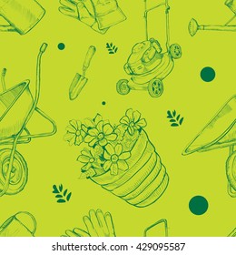 Seamless pattern of garden equipment.