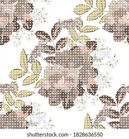 Seamless pattern with garden flowers and dots. Flower background for textile, cover, wallpaper, gift packaging, printing.Romantic design for calico, silk.