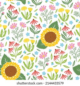 Seamless pattern with garden flowers. Vector illustration.